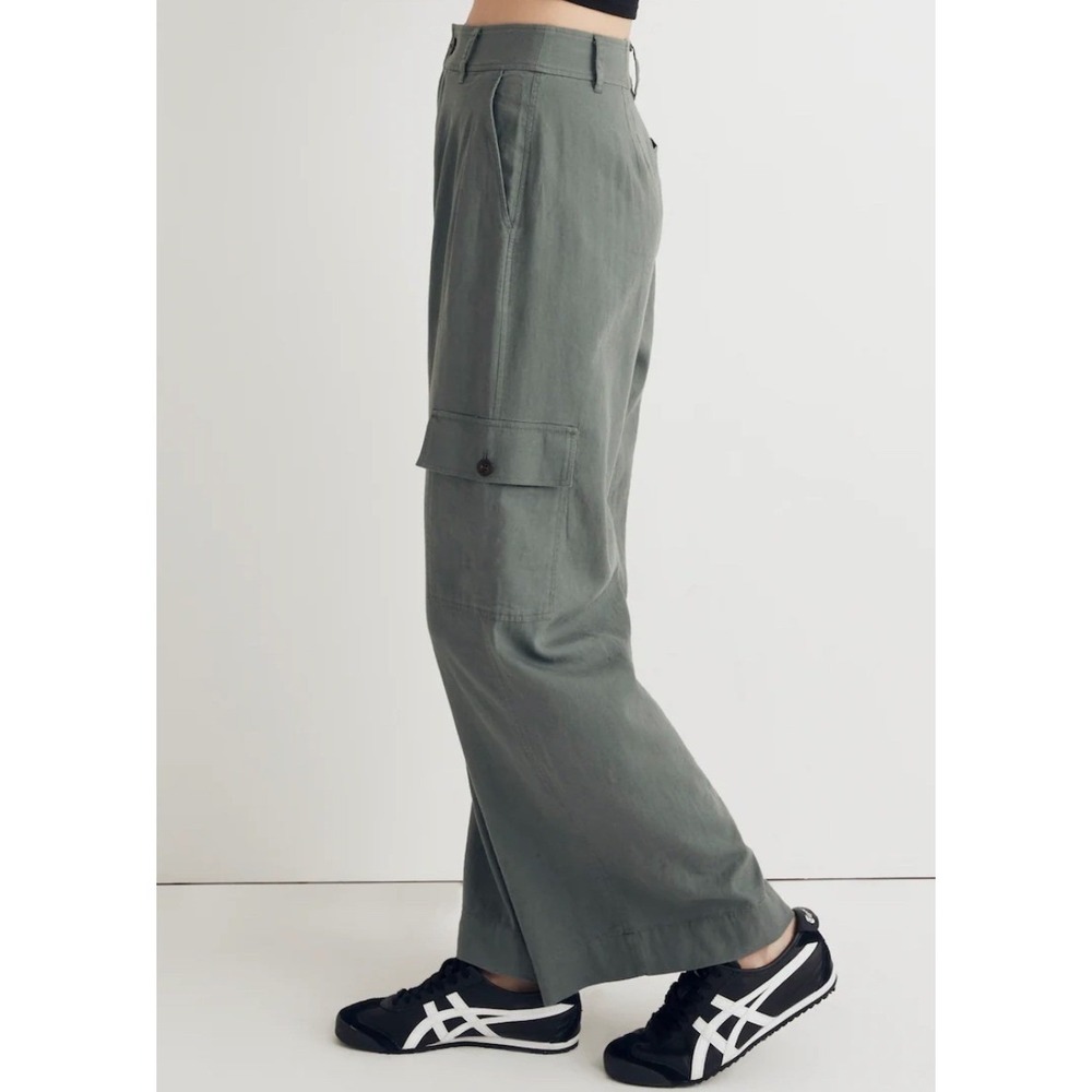 Madewell Womens Green Pleated Wide Leg Cargo Pants High Rise Linen Blend